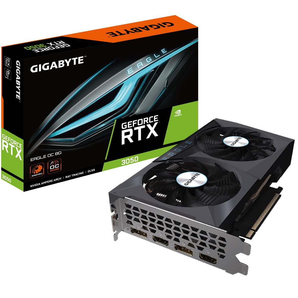 Gigabyte NVIDIA GeForce RTX 3050 EAGLE OC Graphics Card - 8GB GDDR6, 128-bit, PCI-E 4.0, 1792MHz Core Clock, 1x DP 1.4, 1 x HDMI 2.1, NVIDIA Ampere - GV-N3050EAGLE OC-8GD