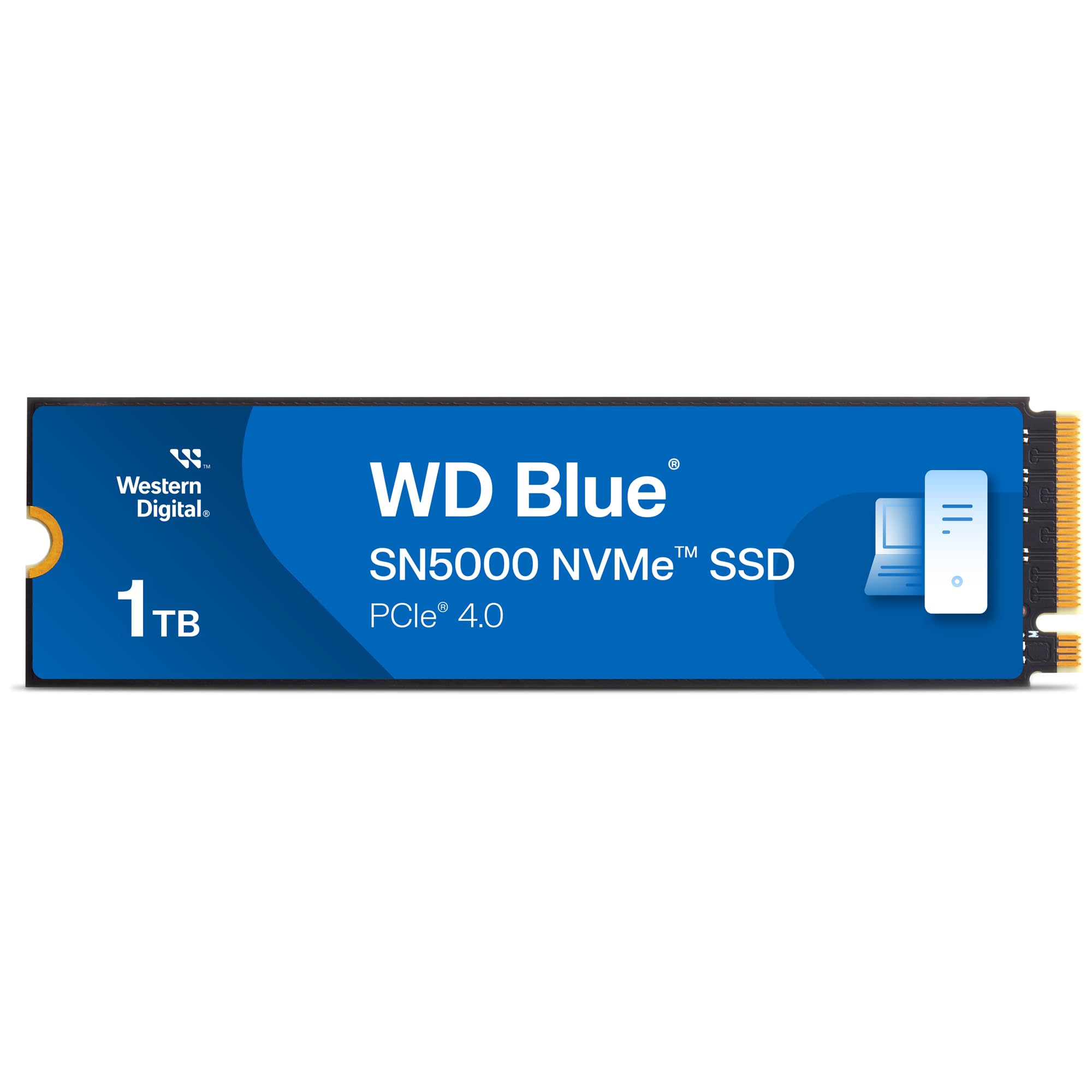 WD Blue SN5000 1TB SSD, M.2 2280 NVMe SSD, Read speeds up to 5150 MB/s, PCIe Gen4, nCache Technology, Free Acronis True Image data migration software, Internal solid state drive.