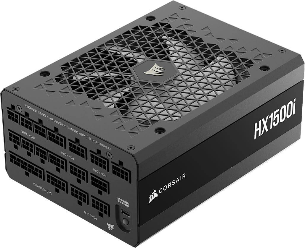 CORSAIR HX1500i (2025) Fully Modular Ultra-Low Noise ATX Power Supply with 12V-2x6 Cable – ATX 3.1 & PCIe 5.1 Compliant, Cybenetics Platinum Efficiency, Fluid Dynamic Bearing Fan – Black