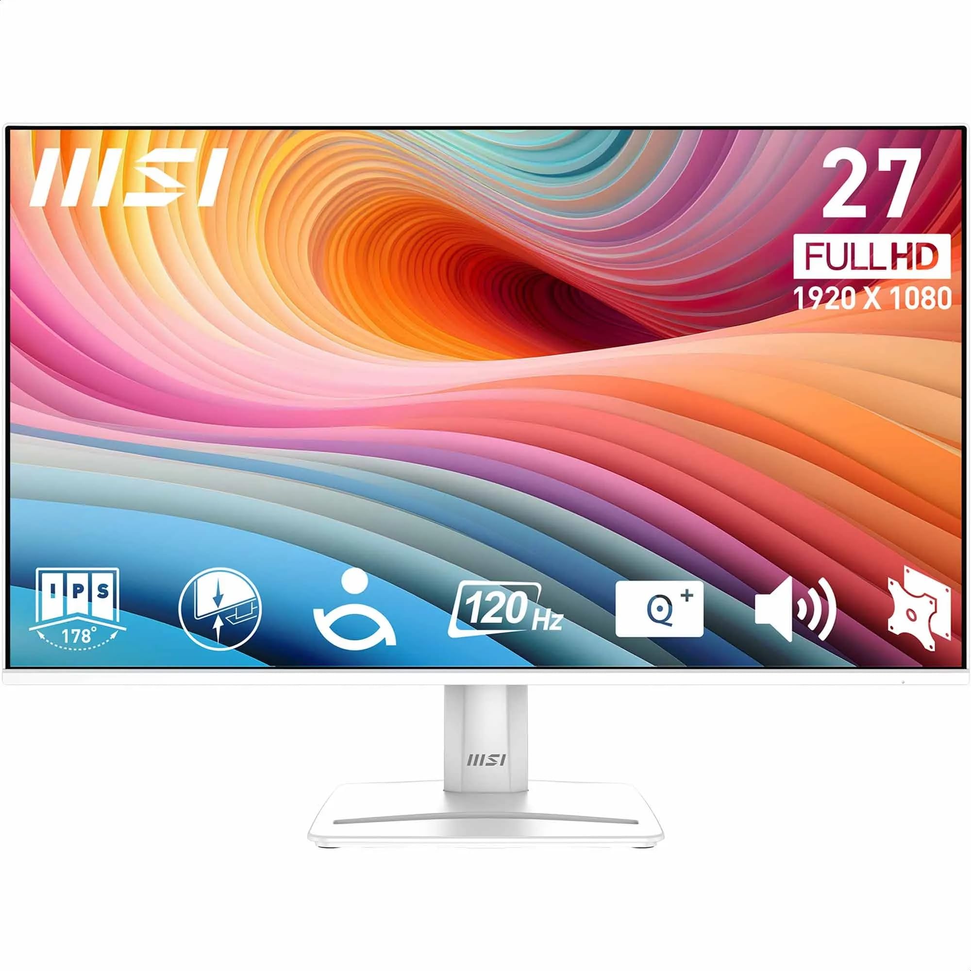 MSI PRO MP275W E2 27-Inch FHD Office Monitor - 1920 x 1080 IPS Panel, 4-Sided Frameless, 120 Hz Refresh Rate, Eye-Friendly Screen, Built-in Speakers, Tilt-Adjustable - HDMI 2.0, DP (1.2a), D-Sub (VGA)