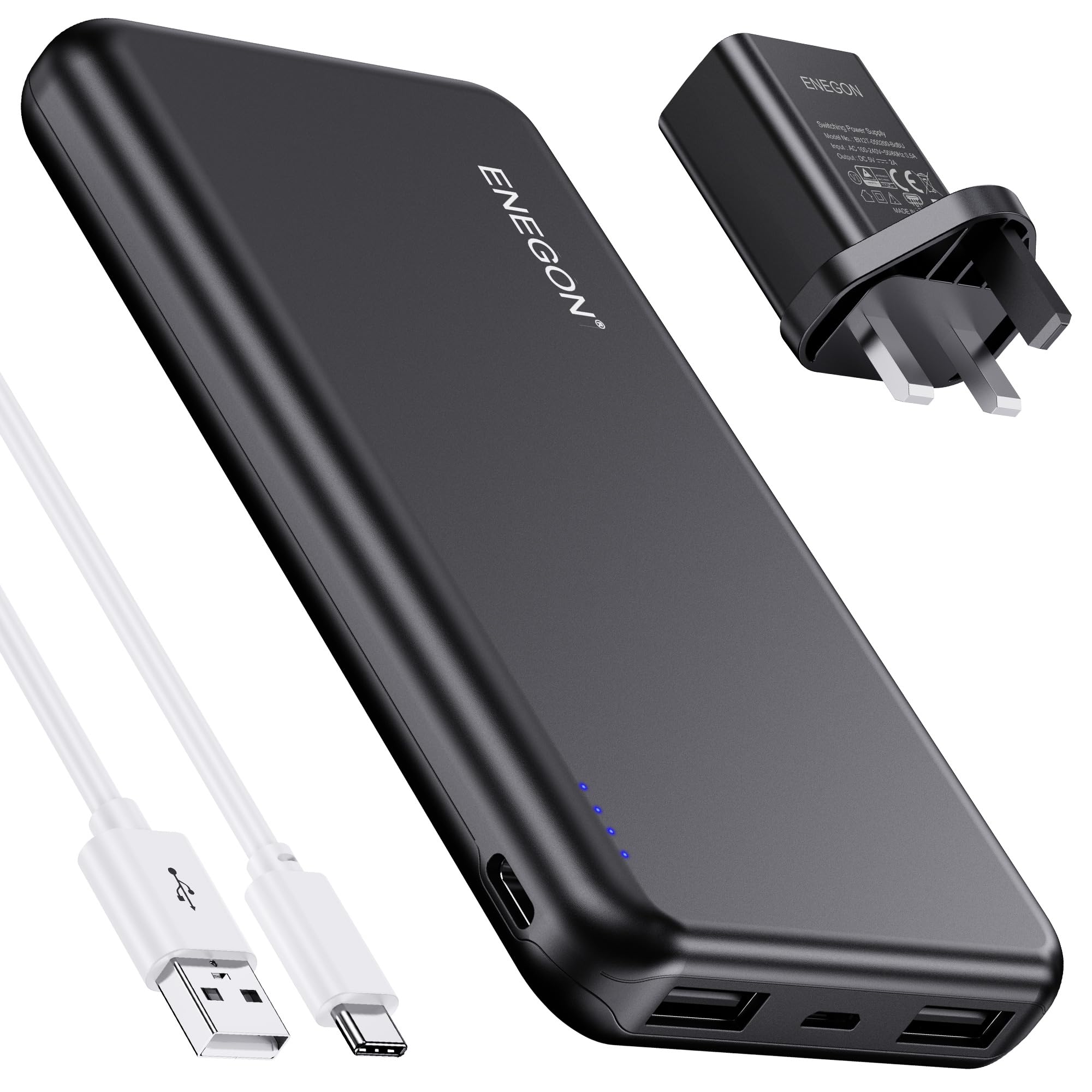 ENEGON Portable Charger Kit, 10000mAh Power Bank with Charger and USB-C Cable, Dual USB C in&out Battery Pack, Compatible for iPhone 14/13/12/11, Samsung, Xiaomi, iPad, Tablets and More
