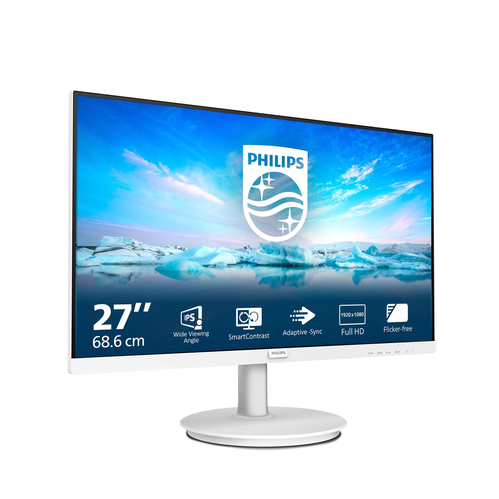 PHILIPS 271V8AW- 27 Inch FHD White Monitor, 75Hz, 4ms, VA, Speakers, AdaptiveSync, Flickerfree, Anti-Glare (1920 x 1080, 250 cd/m², HDMI)