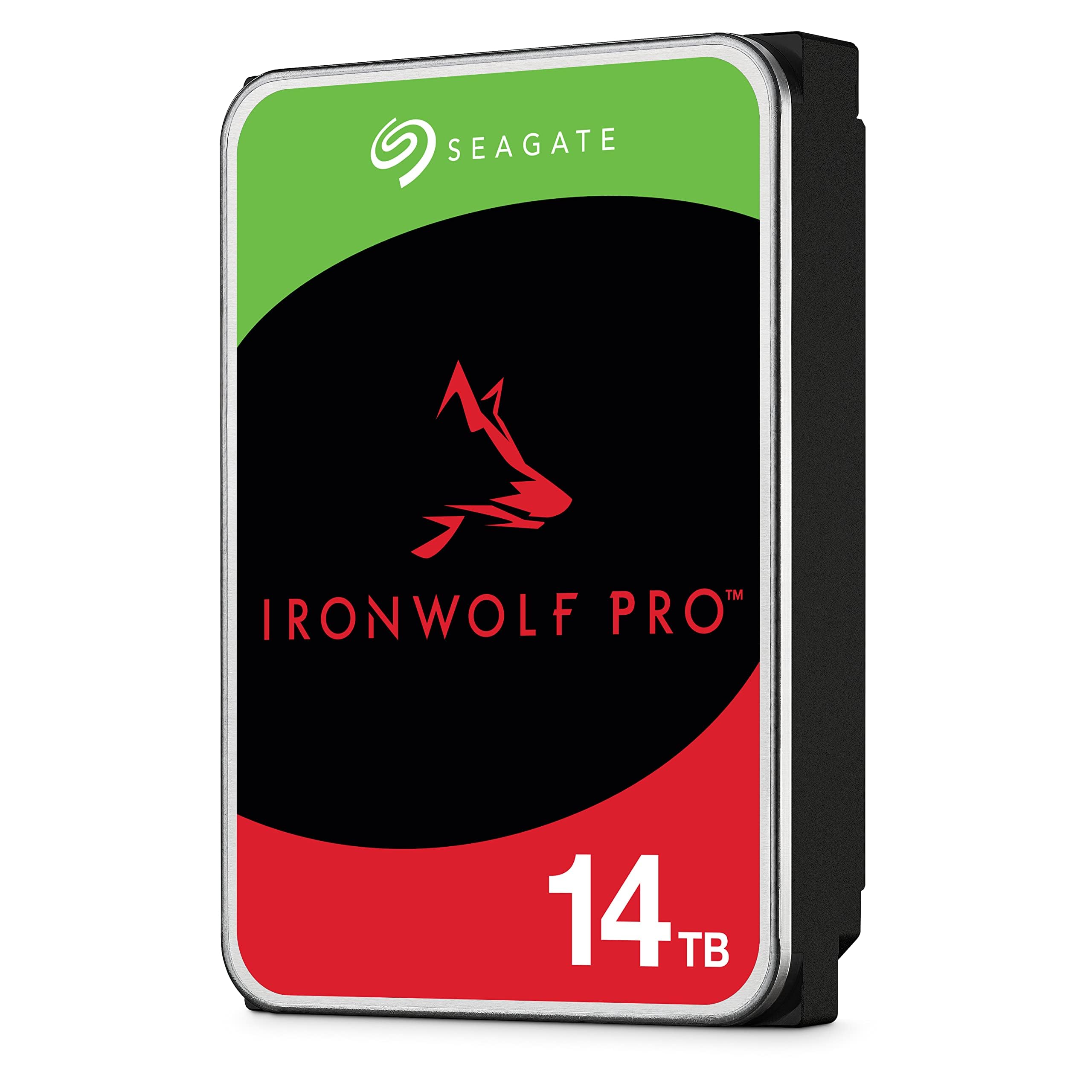 Seagate IronWolf Pro, 14 TB, Enterprise NAS Internal HDD –CMR 3.5 Inch, SATA 6 Gb/s, 7,200 RPM, 256 MB Cache for RAID Network Attached Storage, 3 year Rescue Services (ST14000NT001)