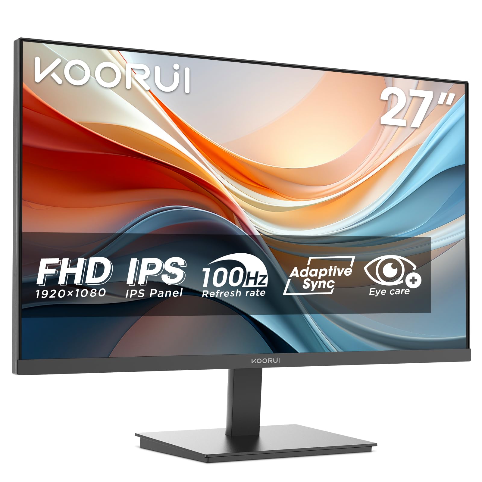 KOORUI E2711F 27 Inch FHD Monitor, Gaming 100Hz, IPS Computer Monitors, 1080P Pc Screen, Adaptive Sync, 5ms, VESA 100x100mm, Eye Care, HDMI, VGA