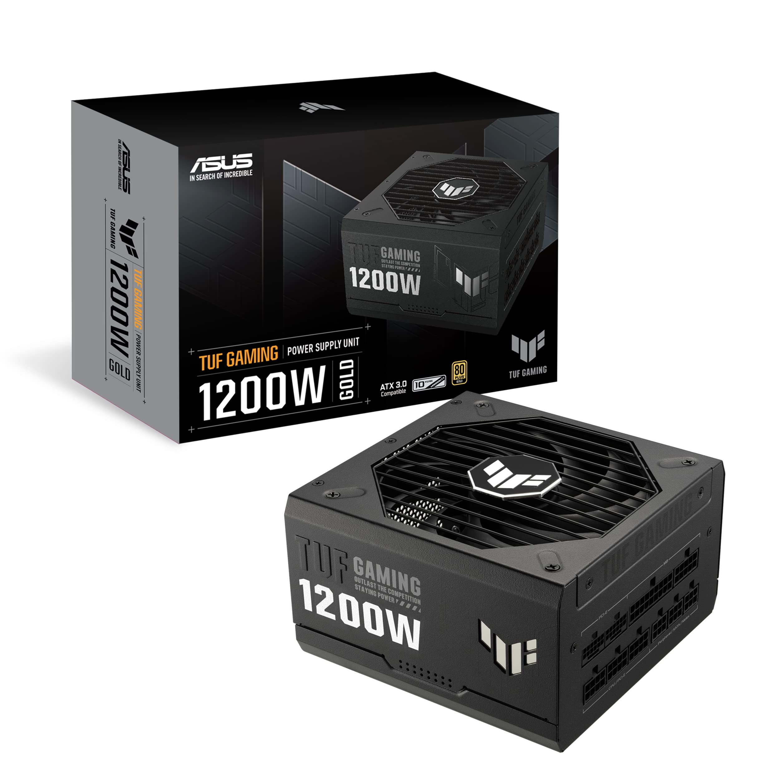 ASUS TUF Gaming 1200W Gold (1200 Watt, Fully Modular Power Supply, 80+ Gold Certified, Military-grade Components, Dual Ball Bearing, Axial-tech Fan, PCB Coating, 10 Year Warranty)