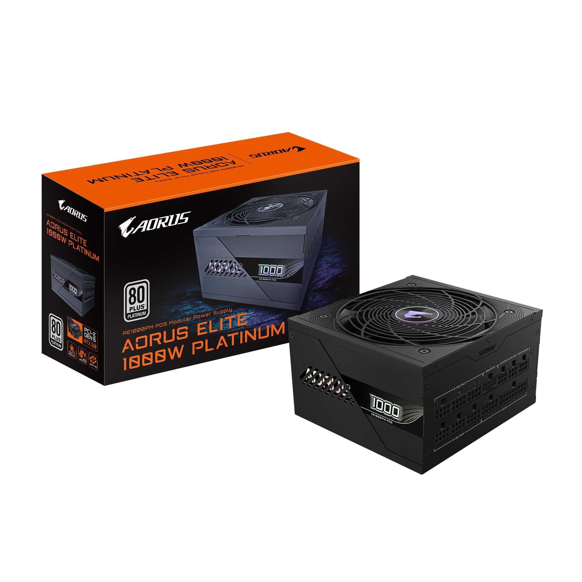 Gigabyte AORUS ELITE P1000W 80 Plus Platinum Fully Modular PCIe 5.0 Power Supply Unit, ATX 3.0, 12VHPWR GPU Connector, Flat Cables, 10 Year Warranty
