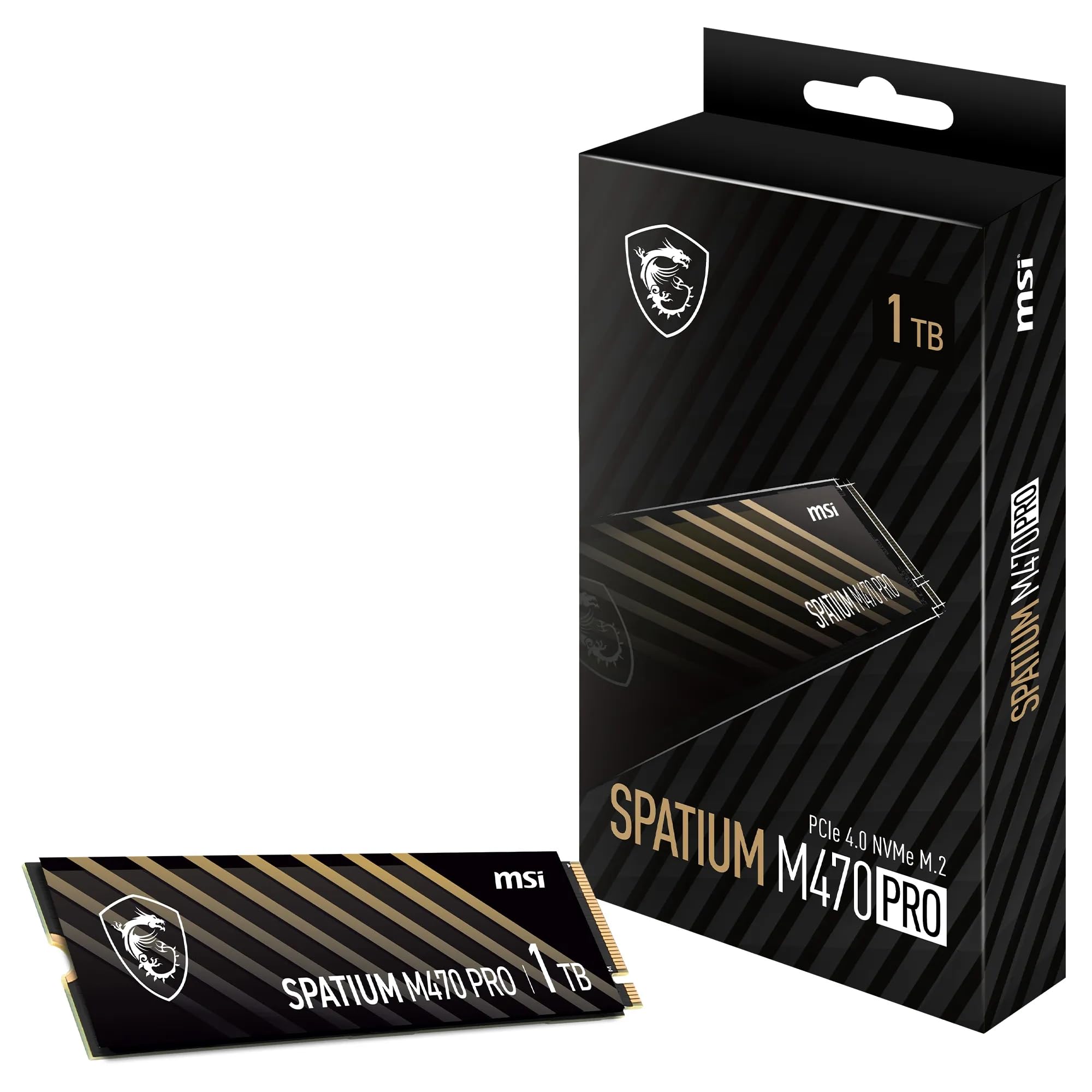 MSI SPATIUM M470 PRO SSD 1TB - PCIe 4.0 NVMe M.2 Internal Solid State Drive, 6000MB/s Read & 4500MB/s Write, 3D NAND, Built-In Data Security, Center - 5 Year Warranty (320 TBW)