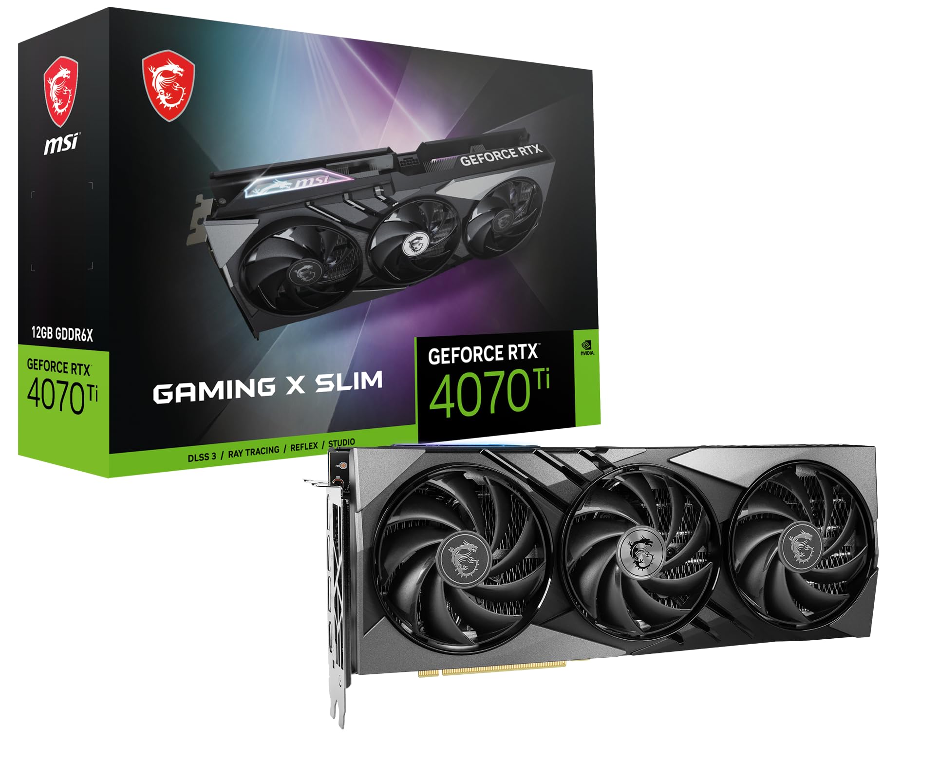 MSI GeForce RTX 4070 Ti GAMING X SLIM 12G Graphics Card - RTX 4070 Ti GPU, 12GB GDDR6X (21Gbps/192-bit), PCIe 4.0-TRI FROZR 3 (3 x TORX Fan 5.0), Gaming & Silent Mode, RGB - HDMI 2.1, DisplayPort 1.4a