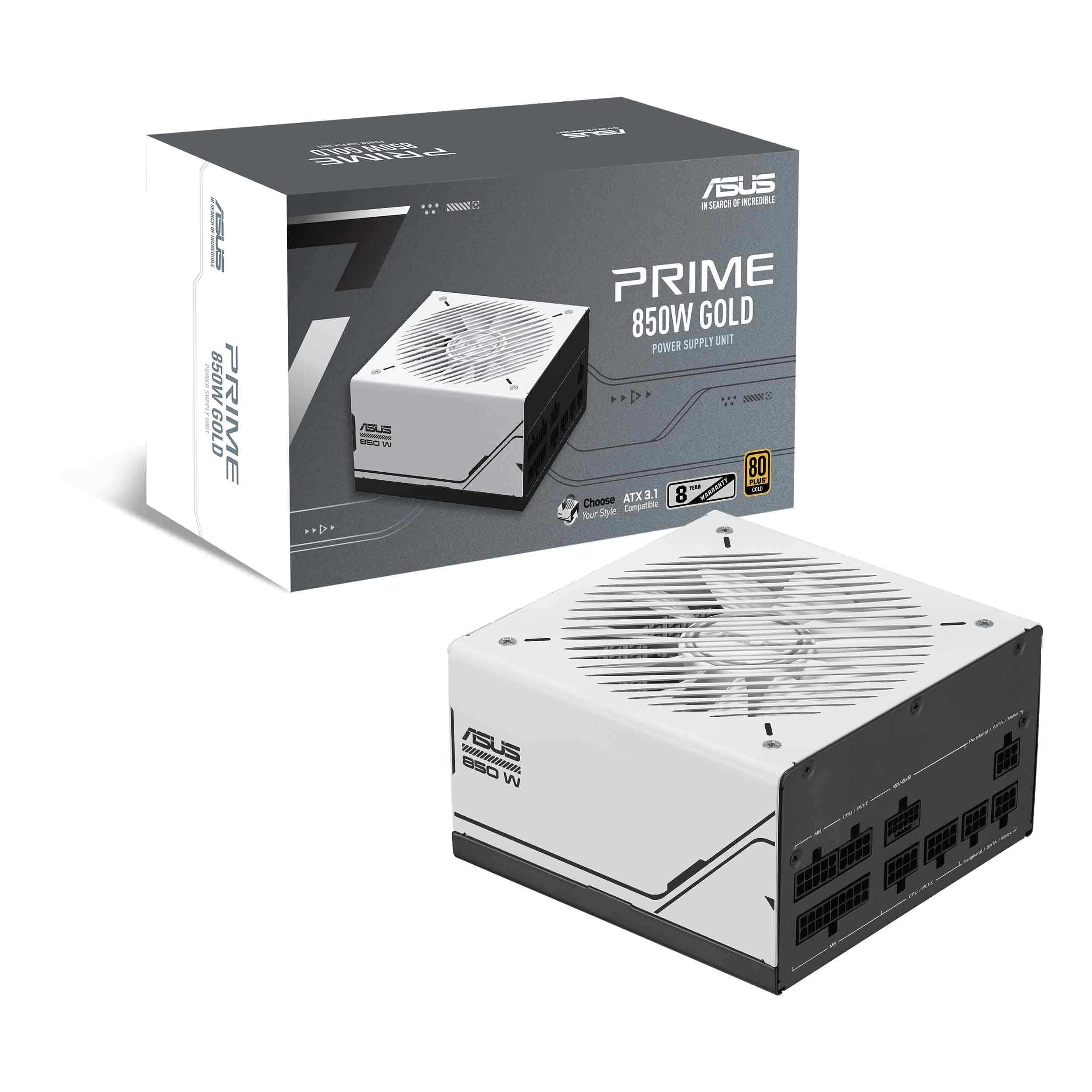 Asus Prime 850W Gold Gaming PSU, Double Ball Bearing Fan, Fully Modular, 80+ Gold, ATX 3.0, PCIe 5.0
